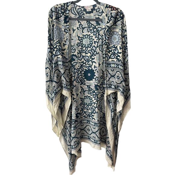 Free People Magic Dance Border Floral Print Kimono Cardigan Sweater Green/White - Picture 3 of 7